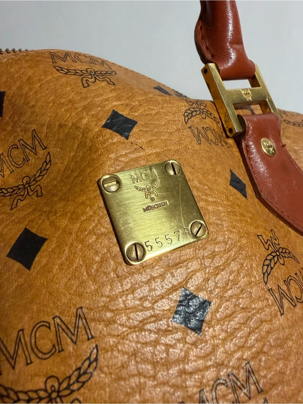 MCM Cognac Visetos Satchel with Gold Hardware